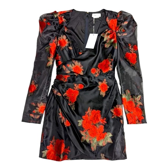 Lovers + Friends Red Rose Chiffon Puff Sleeve Mini Dress 🌹 - Picture 3 of 6